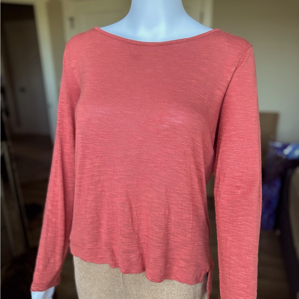Women's Long-Sleeve Lightweight Scoop Neck Top - Coral